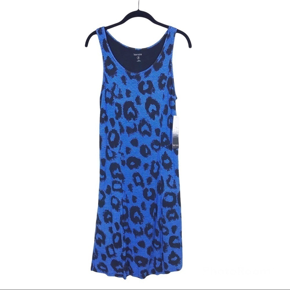 NWT Kensie Blue Black Polka Dot Sleevelss Viscose Tank Dress Size S